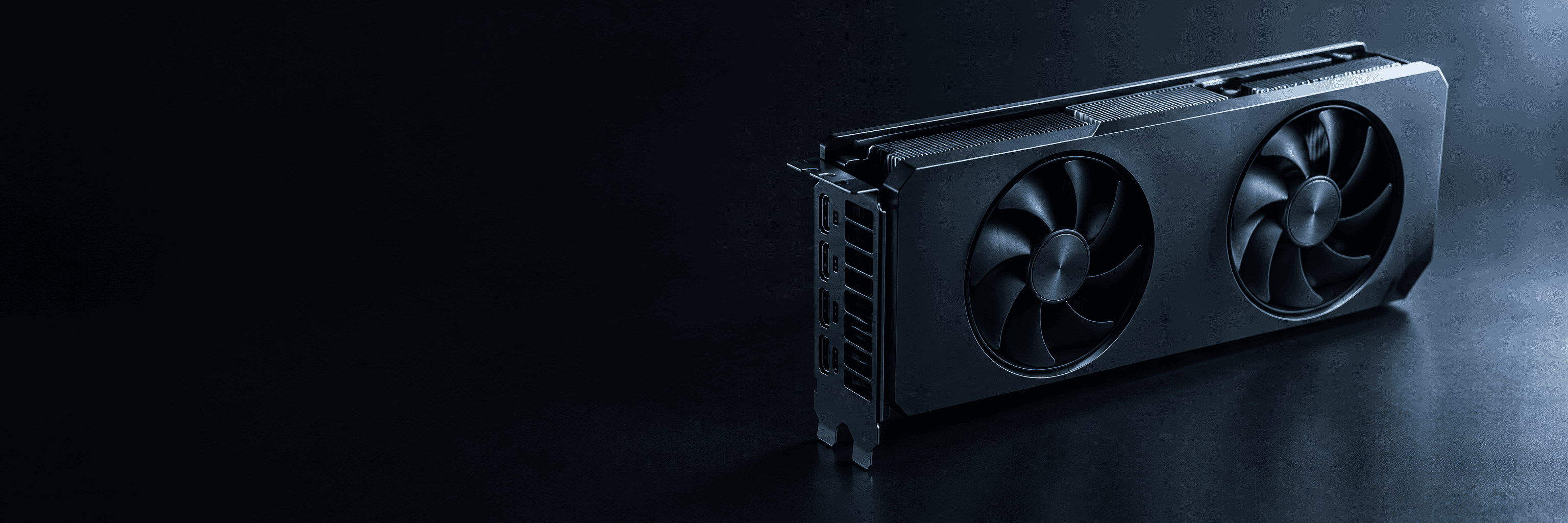 An unbranded professional graphics card on a dark surface